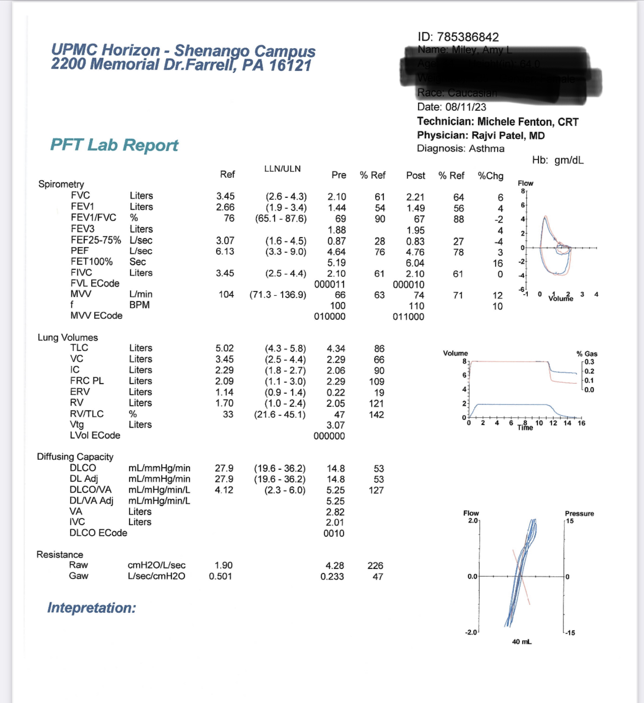 Pft Sample Loading PFT results-Can someone please help me interpret my pft results?