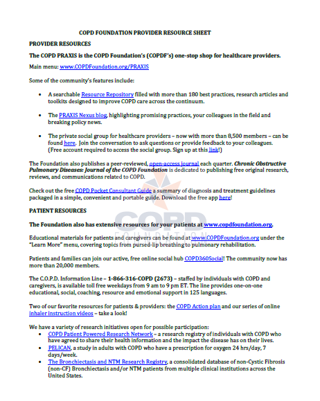 COPD provider resource page