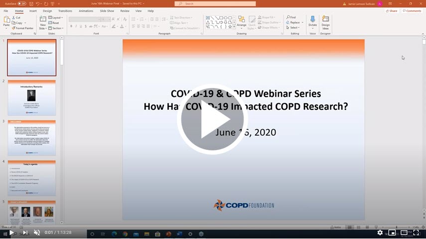 COVID-19 Updates: Impact of COVID on COPD Research (RECORDED 6-17-2020)